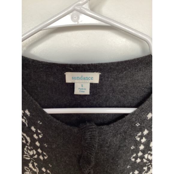 Sundance Anya Nordic Fair Isle Ruffled Wool Cardigan Sweater Black White Small - Picture 7 of 10